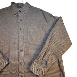 Vintage L.L. Bean Traditional Fit Black Gray Plaid Button Down Men L 100% Cotton